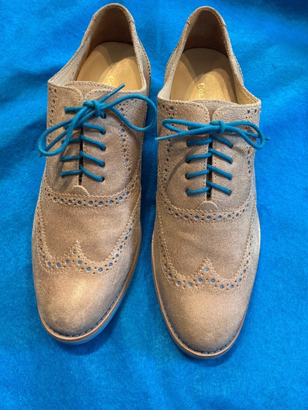 Cole Haan Alisa Suede Wingtip Brogue Oxfords Tan Blue Size 10